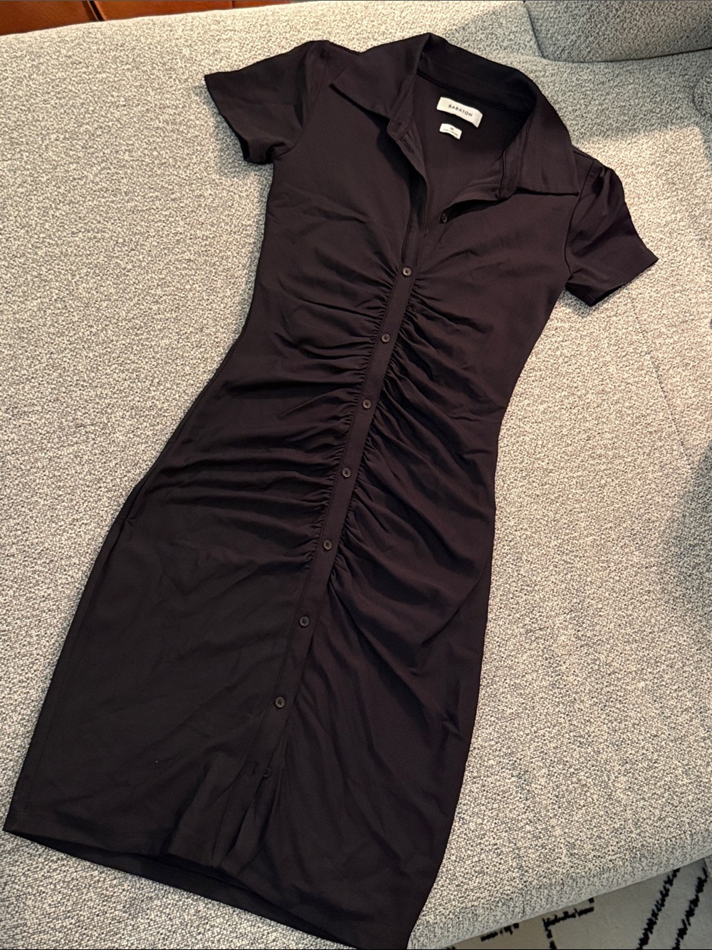 Aritzia Babaton Black Ruched Button-Front Polo Mini Dress